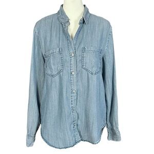 Velvet Heart Chambray Long Sleeve Roll Tab Button Down Shirt Size Small